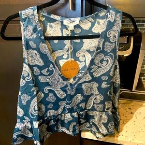 Blue silk paisley top